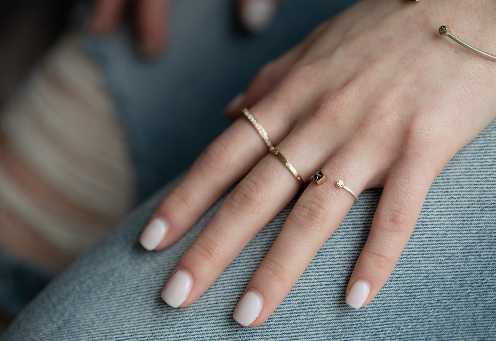 Open Cuff Black + White Diamond Ring