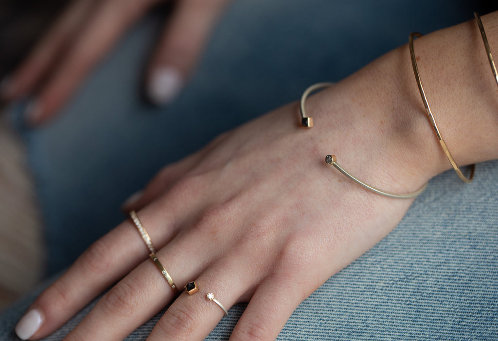 Open Cuff Black + White Diamond Ring