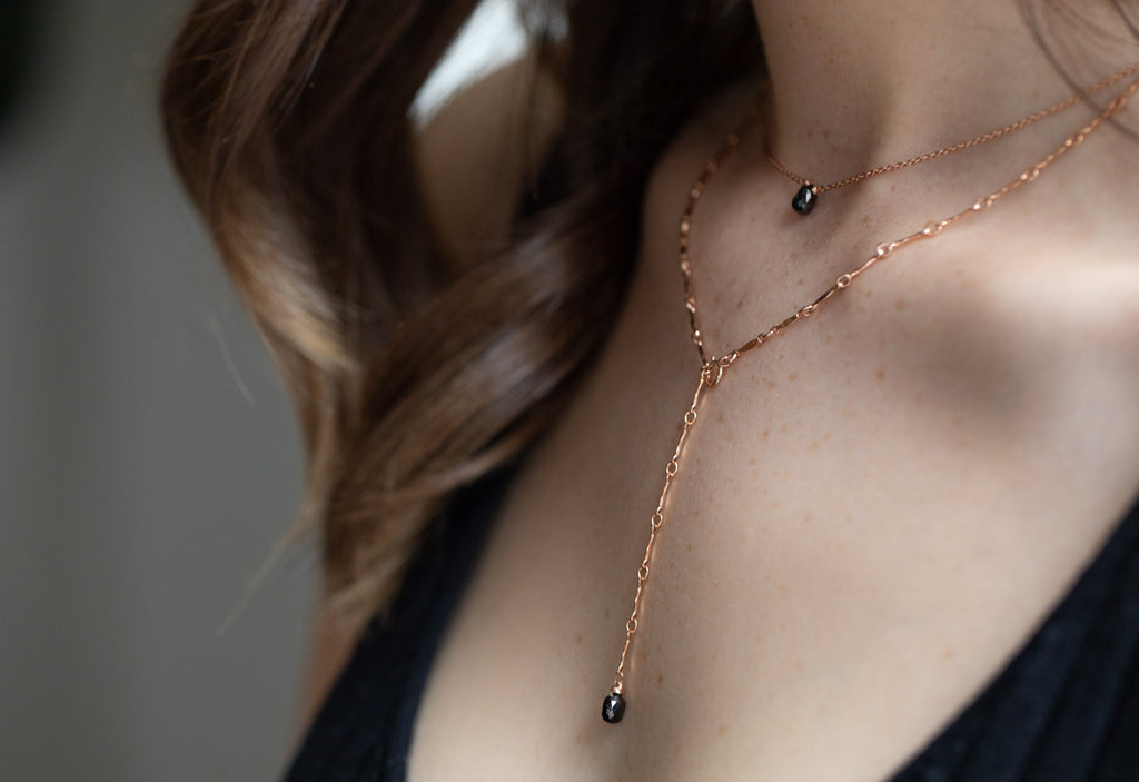 Bar Chain Briolette Diamond Lariat Necklace