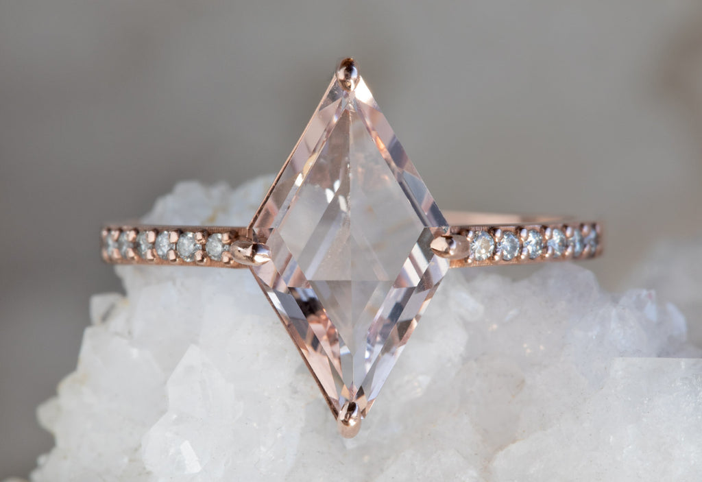 One of a Kind Geometric Morganite Engagement Ring with Pavé Diamond Band