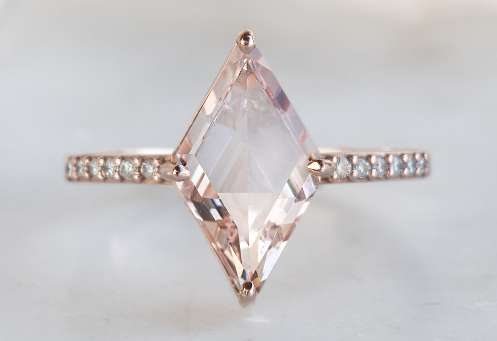One of a Kind Geometric Morganite Engagement Ring with Pavé Diamond Band