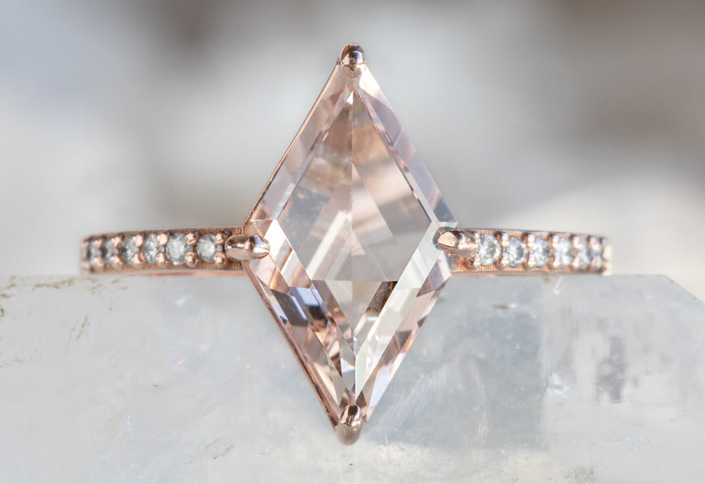 One of a Kind Geometric Morganite Engagement Ring with Pavé Diamond Band