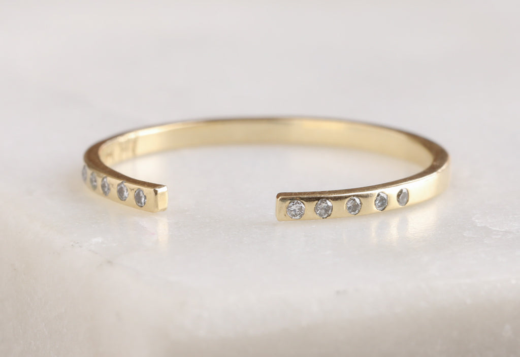 Yellow Gold Open Cuff Flush Set Pavé Diamond Band