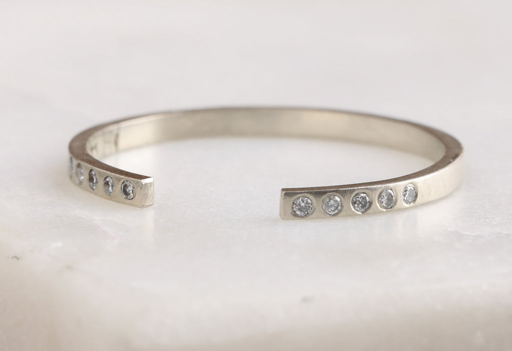 White Gold Open Cuff Flush Set Pavé Diamond Band