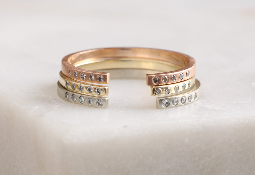 Gold Open Cuff Flush Set Pavé Diamond Band