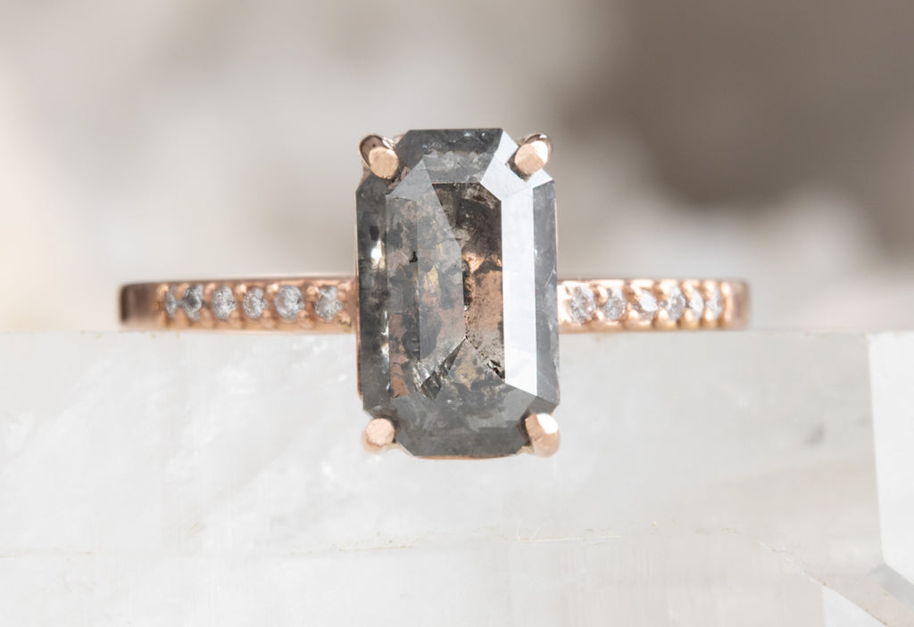 Emerald Cut Black Diamond Engagement Ring with Pavé Band