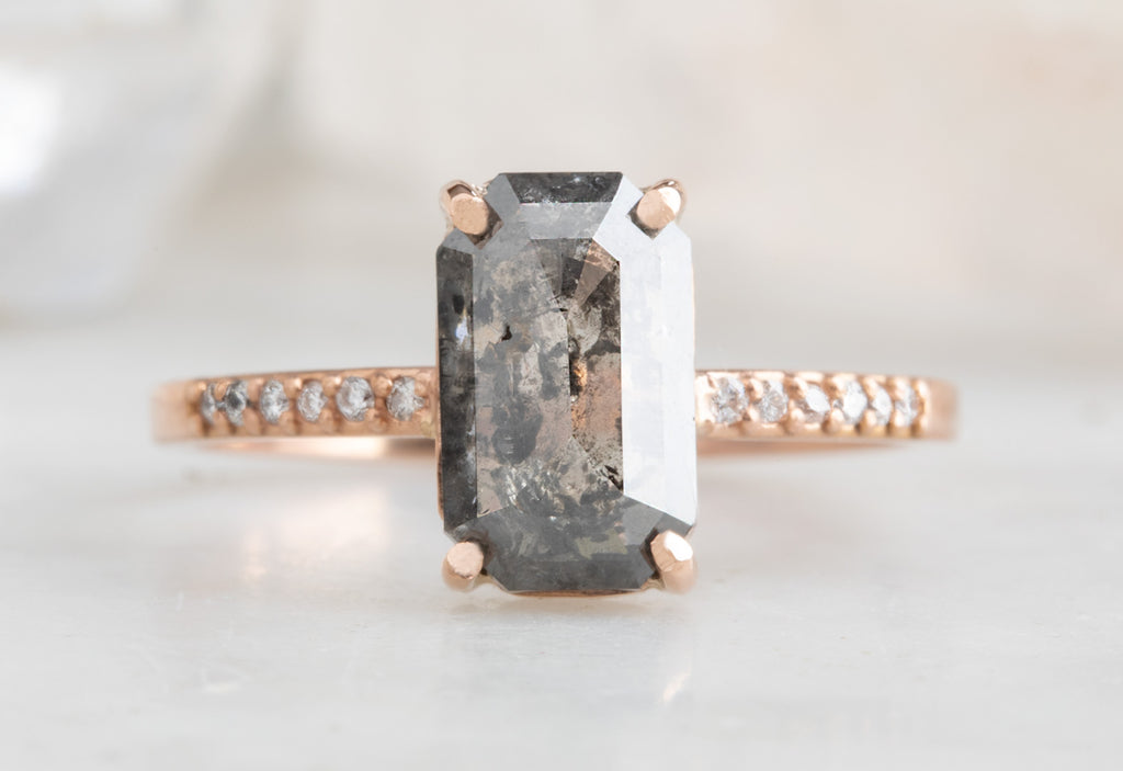 Emerald Cut Black Diamond Engagement Ring with Pavé Band
