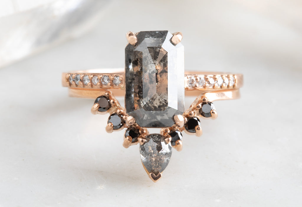 Emerald Cut Black Diamond Engagement Ring with Pavé Band