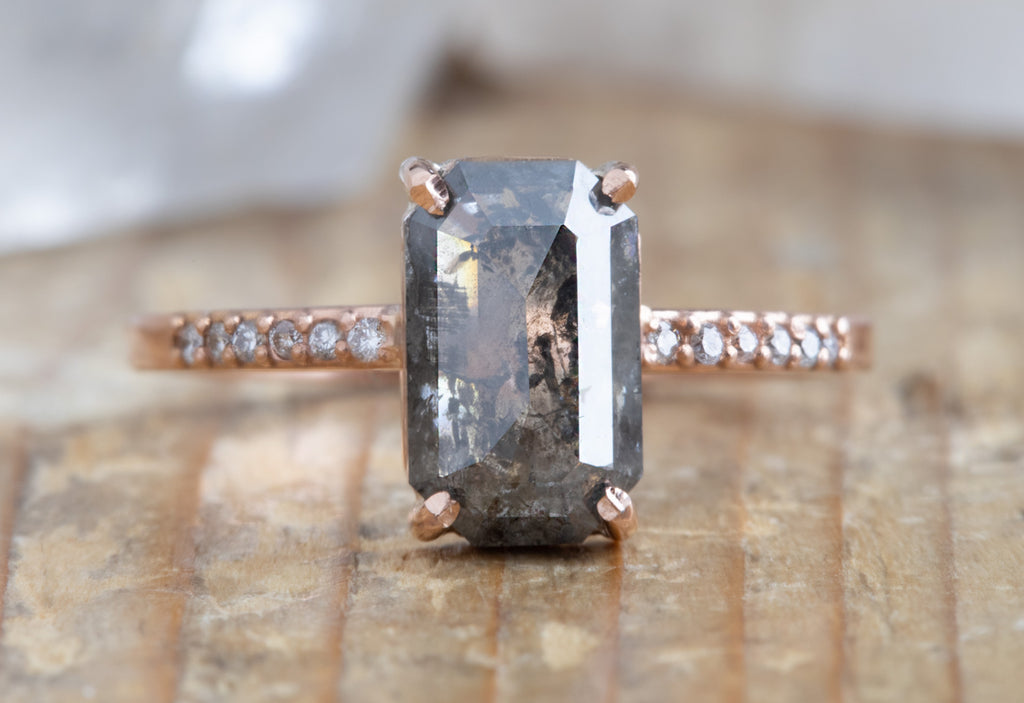 Emerald Cut Black Diamond Engagement Ring with Pavé Band