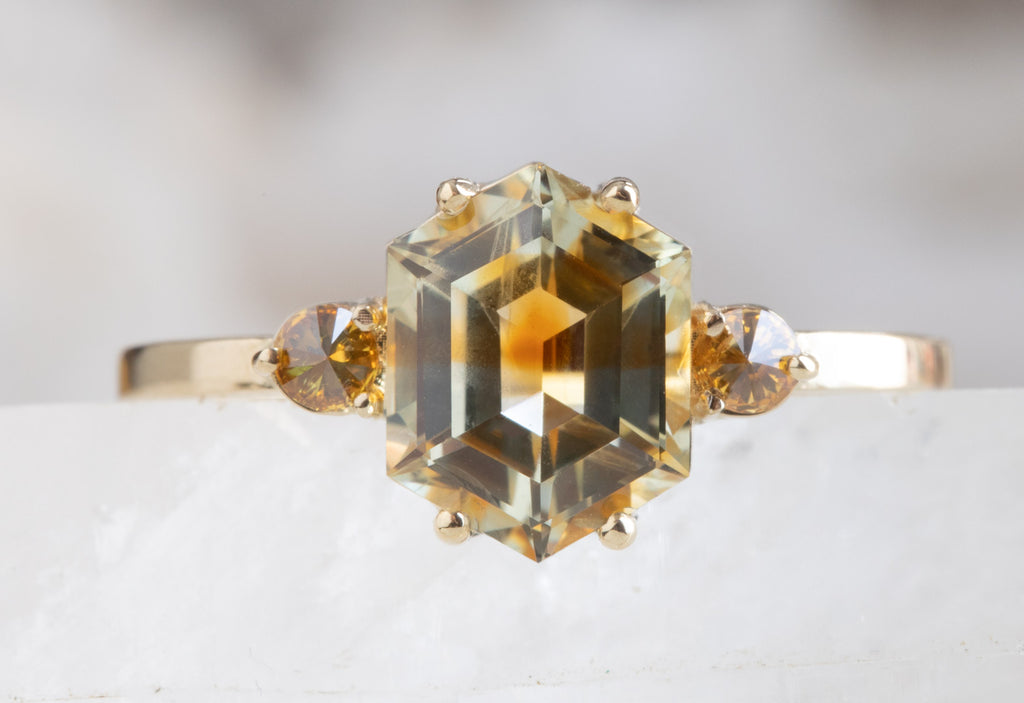 One of a Kind Bicolor Montana Sapphire + Diamond Engagement Ring