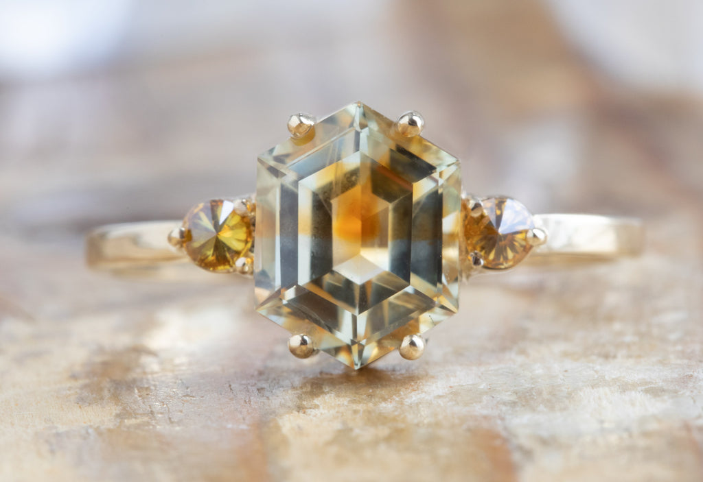One of a Kind Bicolor Montana Sapphire + Diamond Engagement Ring