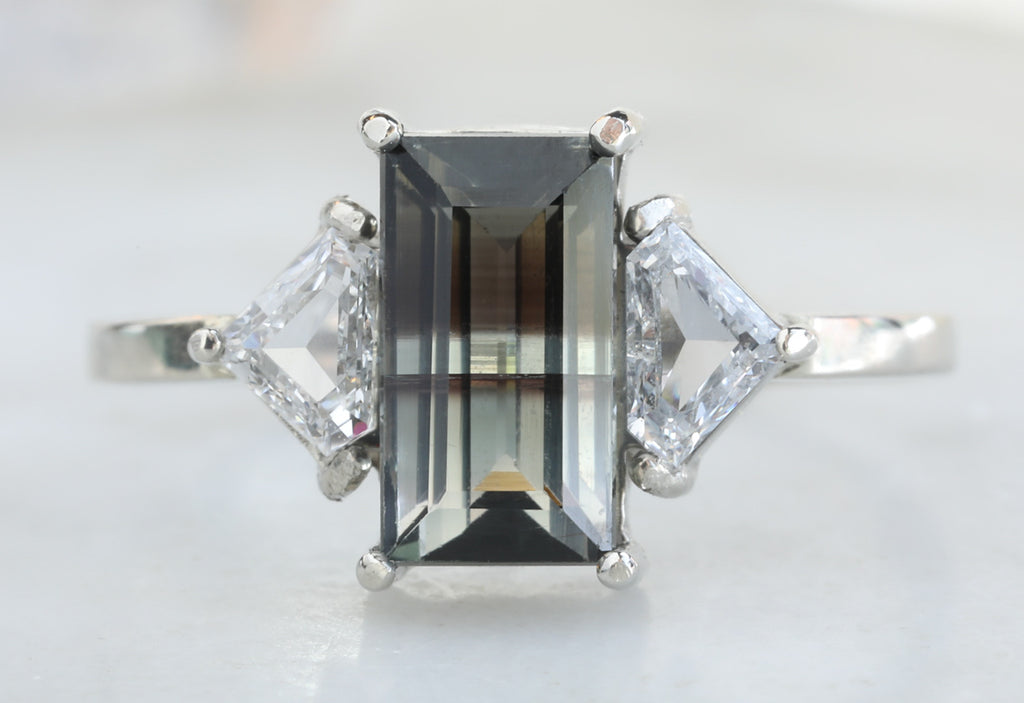 One Of A Kind Bi-Color Tourmaline with Side Diamonds