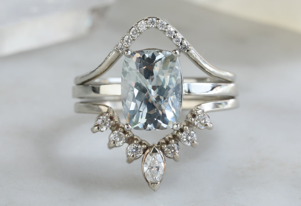 Cushion Cut Sky Blue Sapphire Solitaire Engagement Ring & Alexis Russell