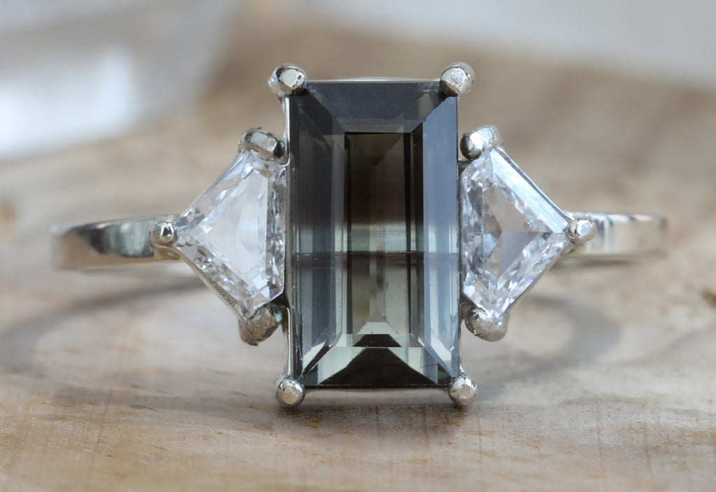 One Of A Kind Bi-Color Tourmaline with Side Diamonds