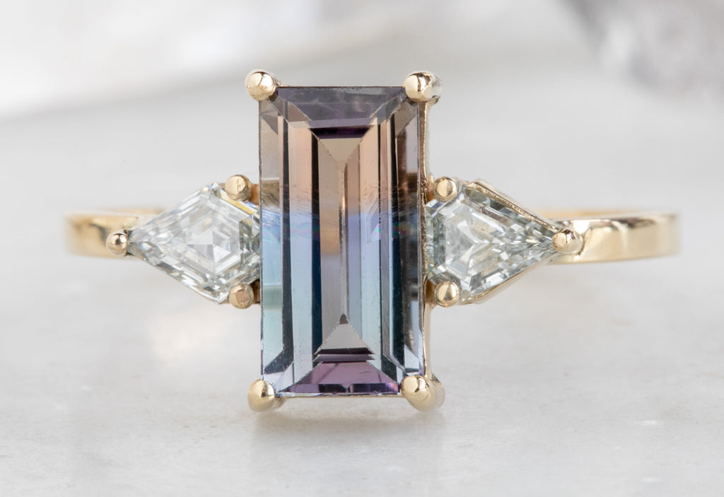 One of a Kind Bicolor Tanzanite + Diamond Engagement Ring
