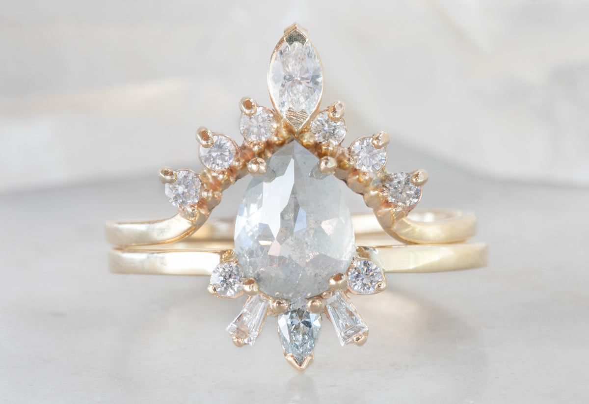 Rose Cut Opalescent Diamond Engagement Ring with Geometric Sunburst ...
