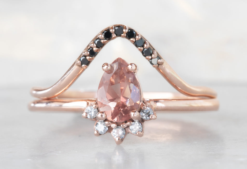 Peach Sunstone Engagement Ring with Diamond Sunburst
