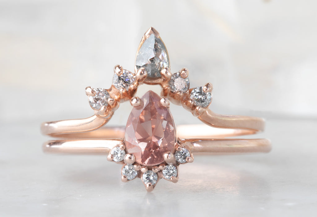 Peach Sunstone Engagement Ring with Diamond Sunburst