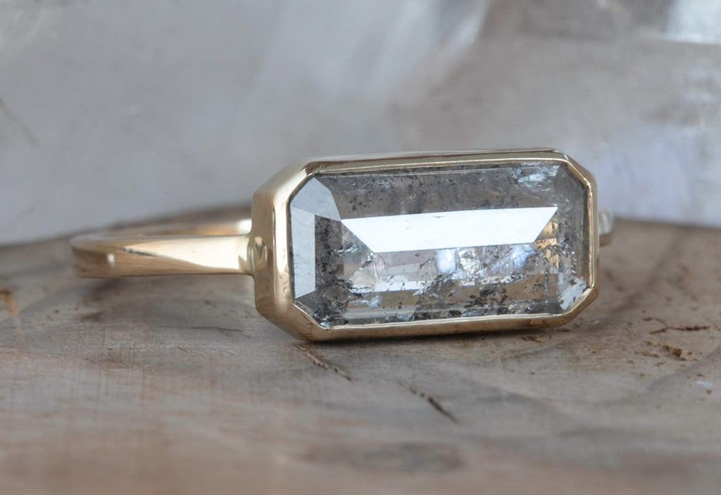 One of a Kind  Emerald Cut Salt + Pepper Diamond Engagement Ring