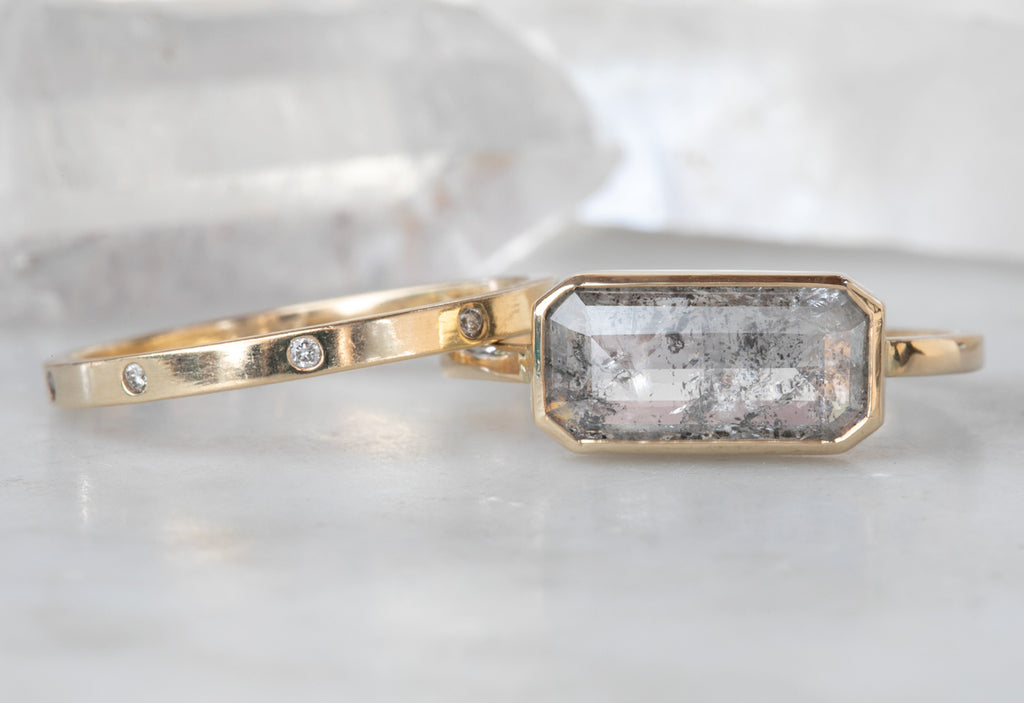 One of a Kind  Emerald Cut Salt + Pepper Diamond Engagement Ring