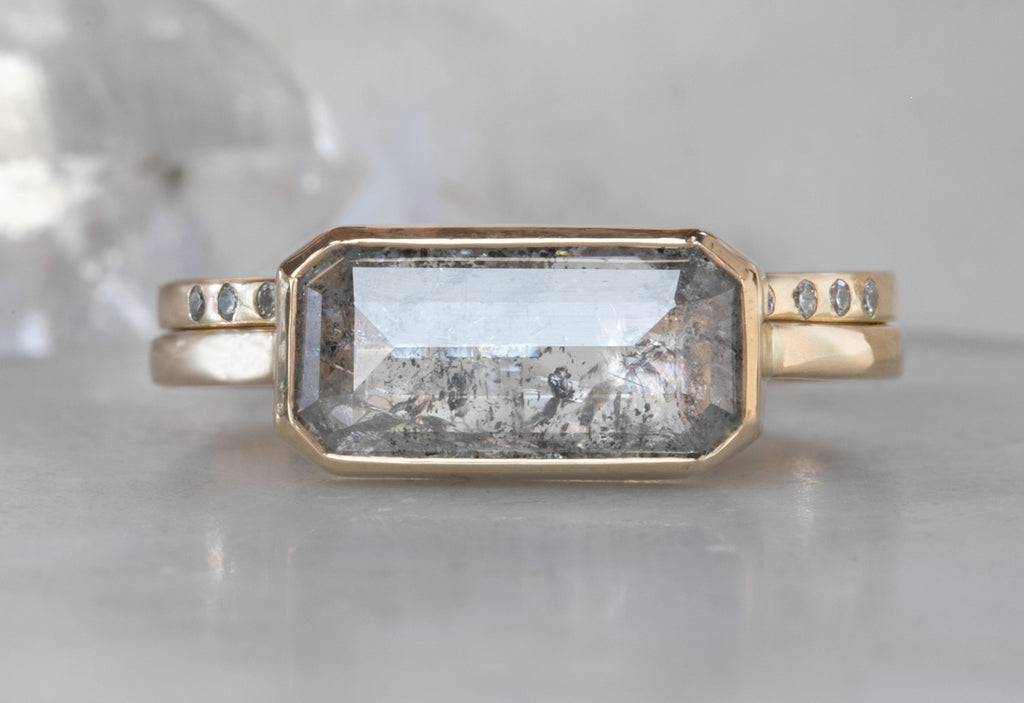 One of a Kind  Emerald Cut Salt + Pepper Diamond Engagement Ring