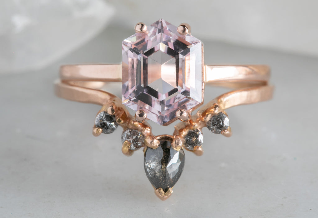 Peach Sunstone Engagement Ring with Diamond Sunburst