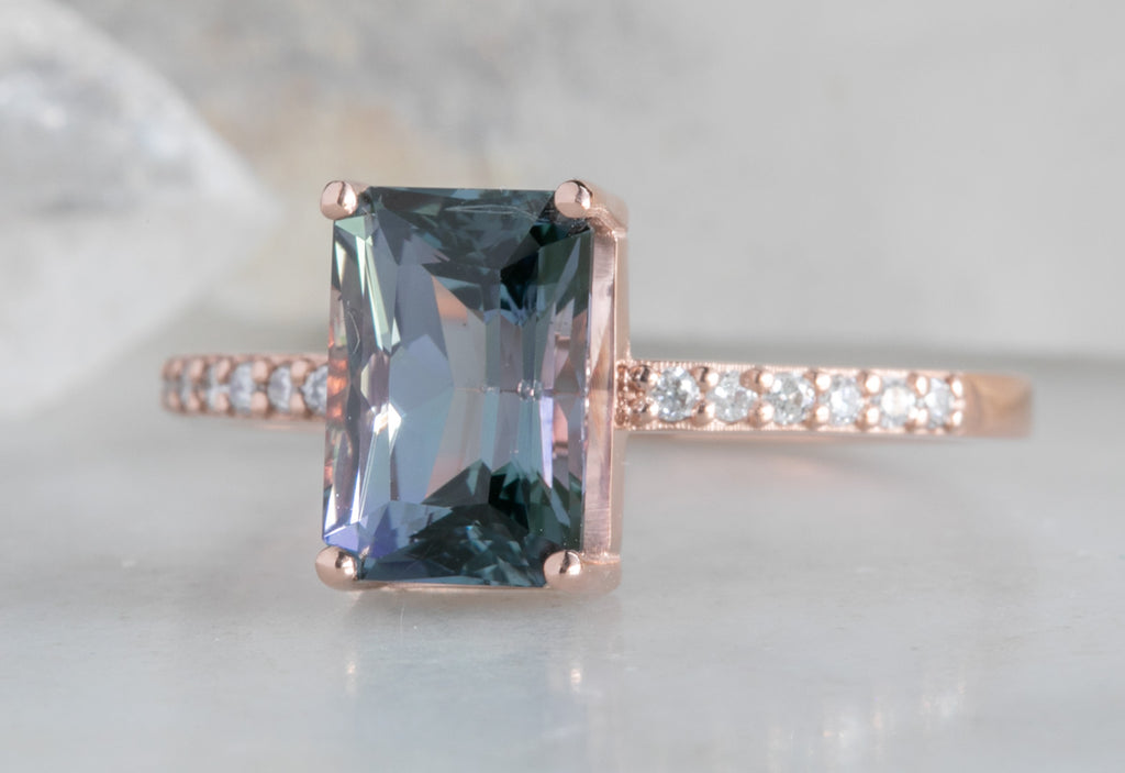 One of a Kind Geometric Morganite Engagement Ring with Pavé Diamond Band