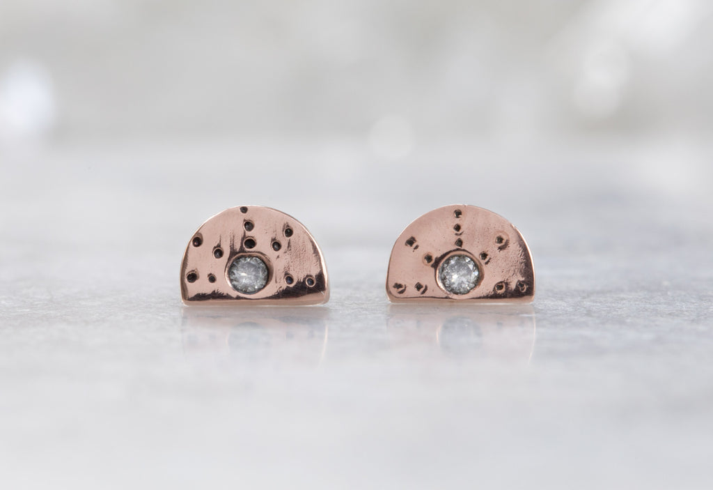 rose gold Half Moon Stardust Stud Earrings on