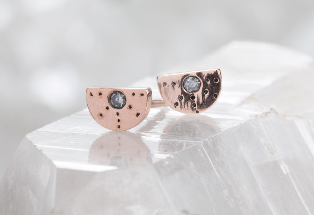 rose gold Half Moon Stardust Stud Earrings on crystal