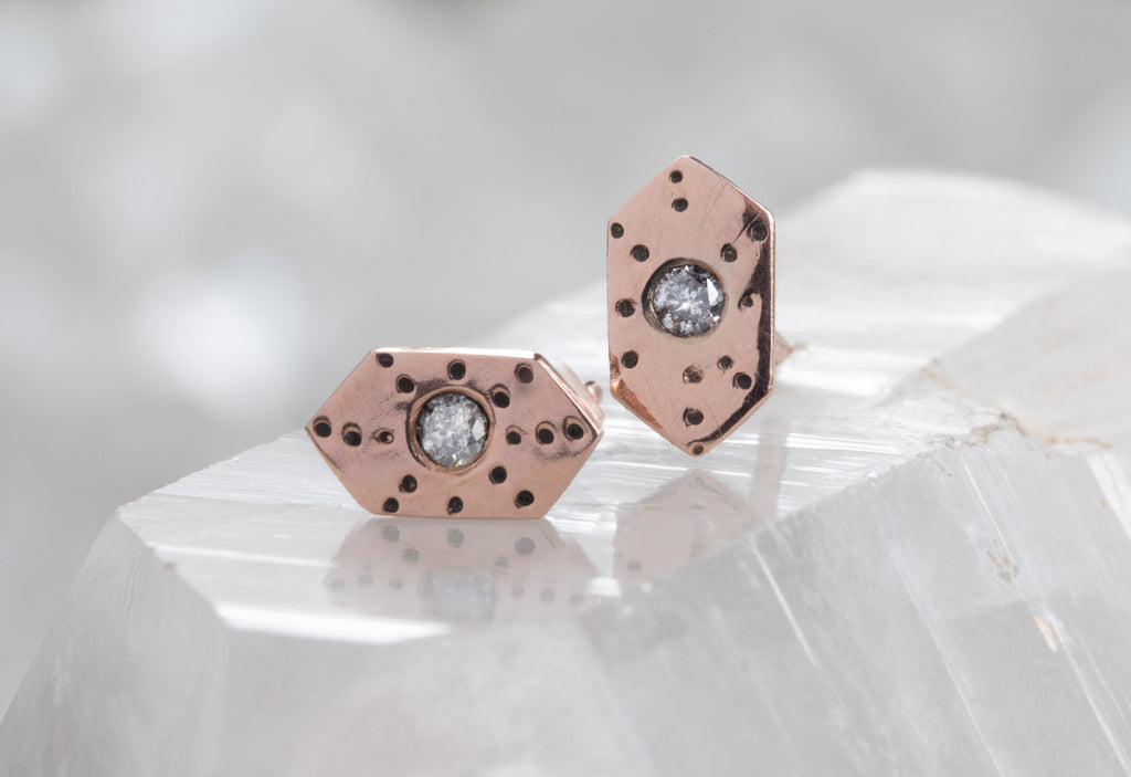 rose gold Hexagon Stardust Stud Earrings on crystal