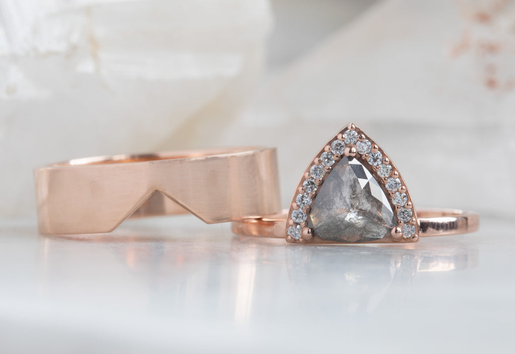 Rose Cut Trillion Diamond Engagement Ring with Half Halo