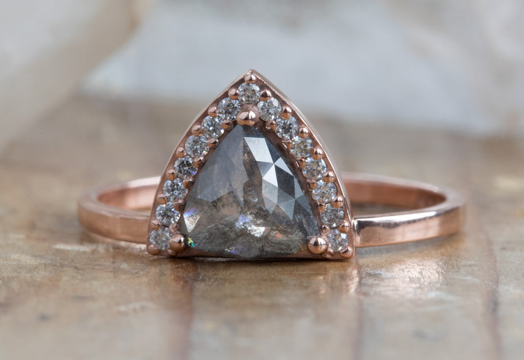 Rose Cut Trillion Diamond Engagement Ring with Half Halo