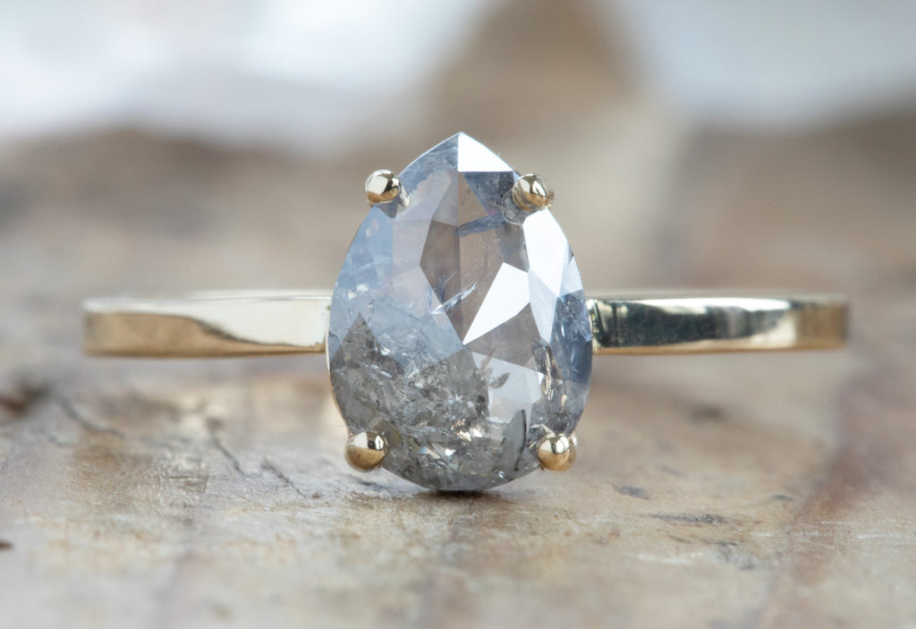 One Of A Kind Rose Cut Salt + Pepper Diamond Engagement Ring