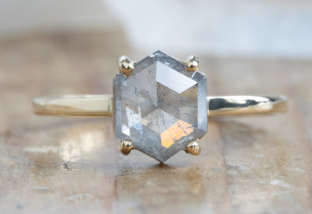 Opalescent Grey Hexagon Diamond Engagement Ring