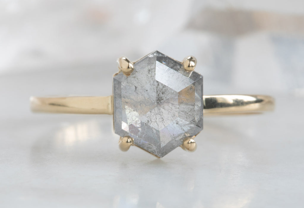 Opalescent Grey Hexagon Diamond Engagement Ring