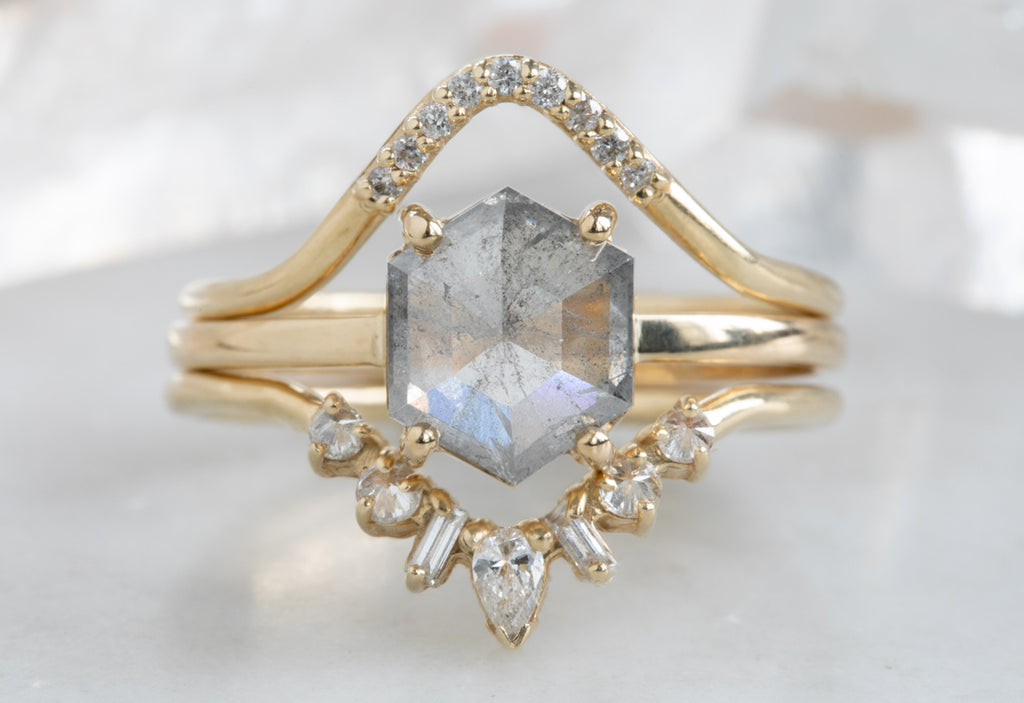 Opalescent Grey Hexagon Diamond Engagement Ring