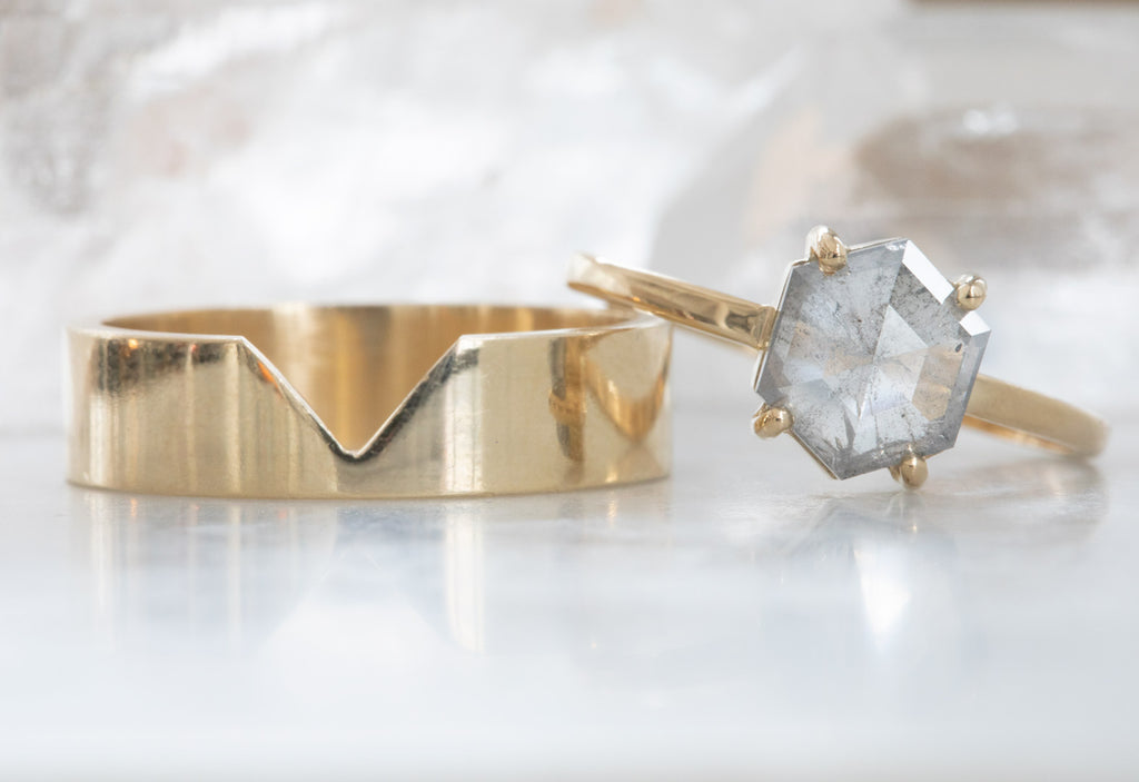 Opalescent Grey Hexagon Diamond Engagement Ring