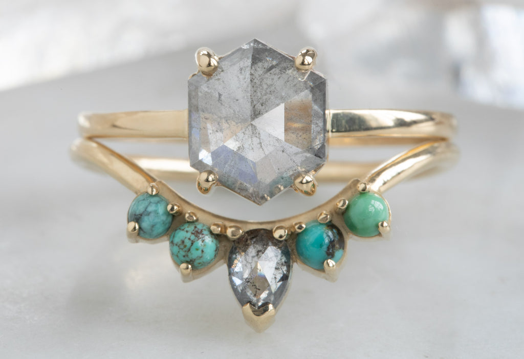 Opalescent Grey Hexagon Diamond Engagement Ring