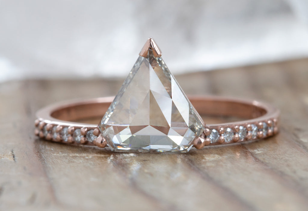 Shield Cut White Diamond Engagement Ring with Pavé Band
