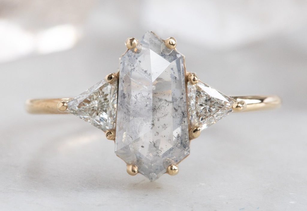 Opalescent Hexagon Diamond Engagement Ring with Sidestones