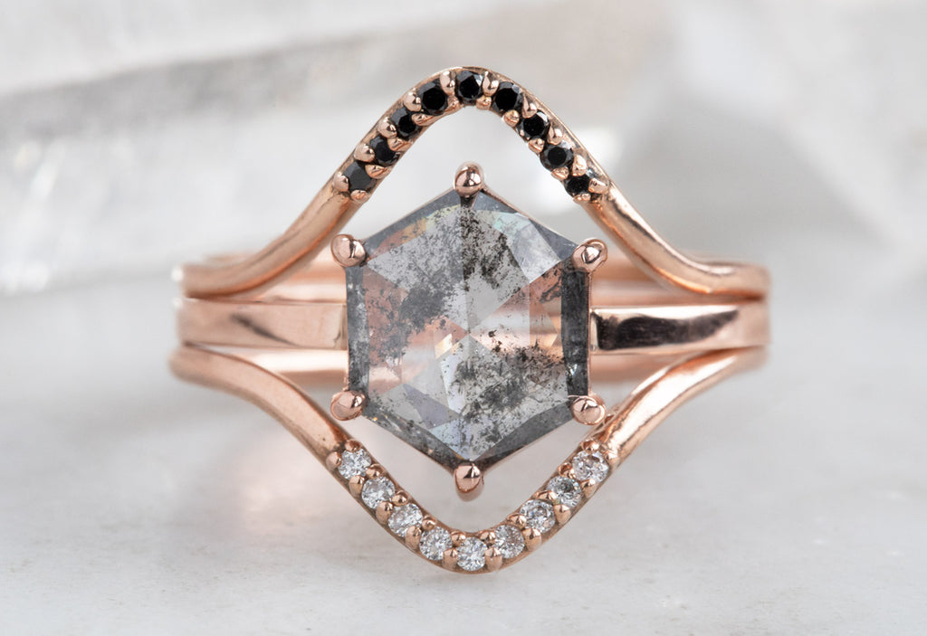 Salt + Pepper Hexagon Diamond Engagement Ring