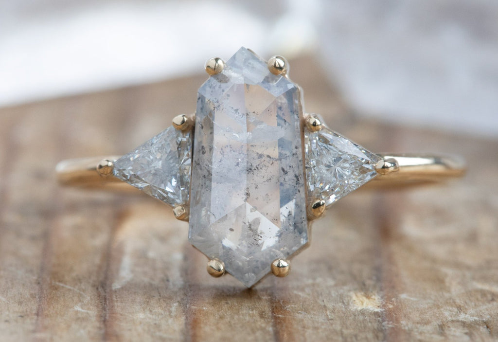 Opalescent Hexagon Diamond Engagement Ring with Sidestones
