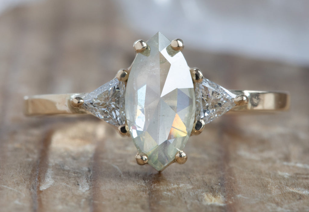 Marquis Cut Yellow/Green Diamond Engagement Ring