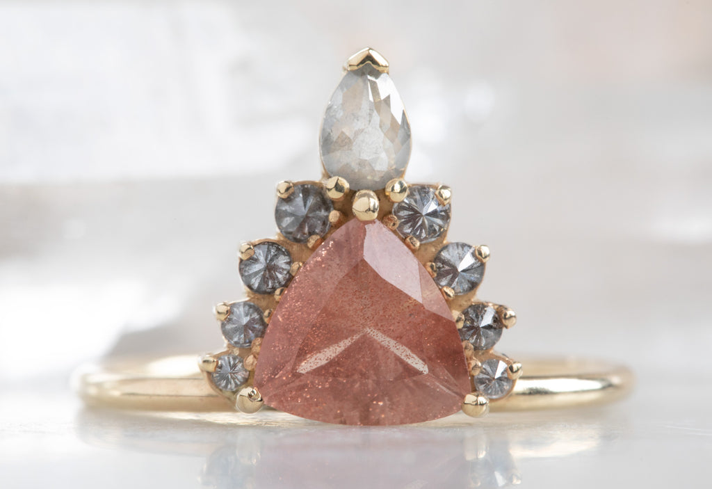 Sunstone Trillion Engagement Ring with Attached Diamond Sunburst