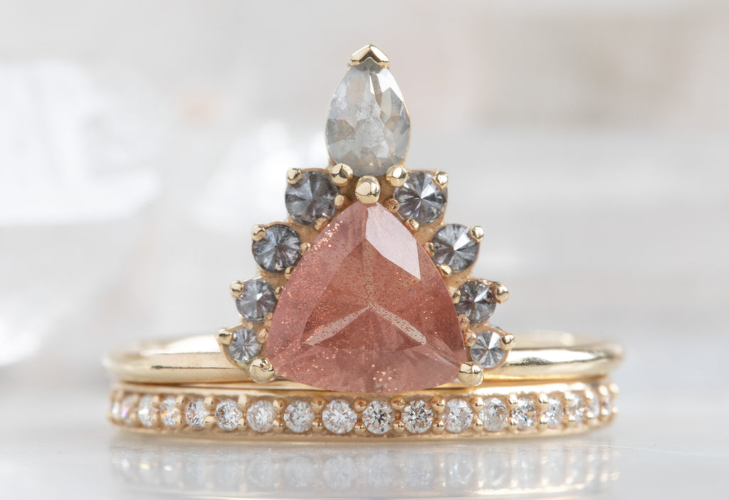 Sunstone Trillion Engagement Ring with Attached Diamond Sunburst