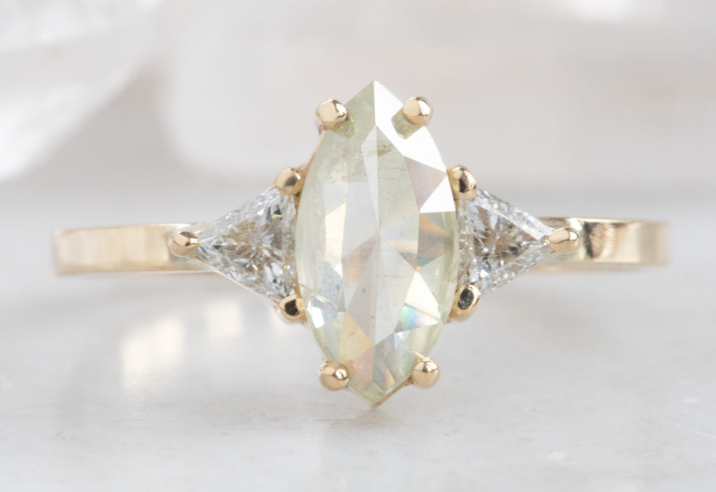 Marquis Cut Yellow/Green Diamond Engagement Ring