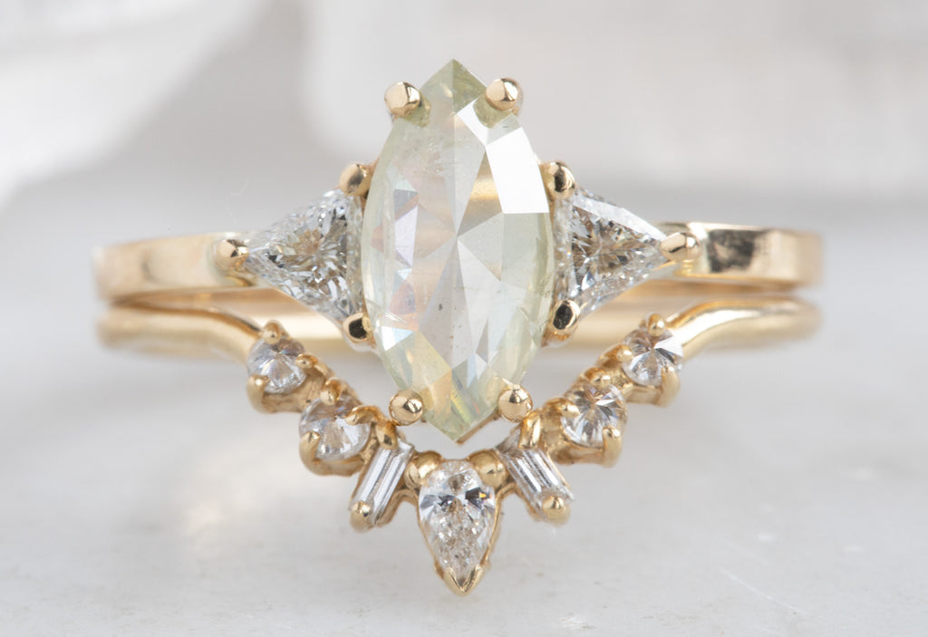 Marquis Cut Yellow/Green Diamond Engagement Ring