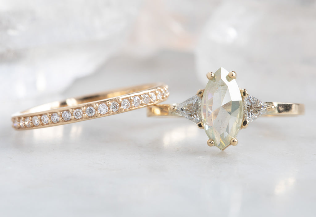 Marquis Cut Yellow/Green Diamond Engagement Ring