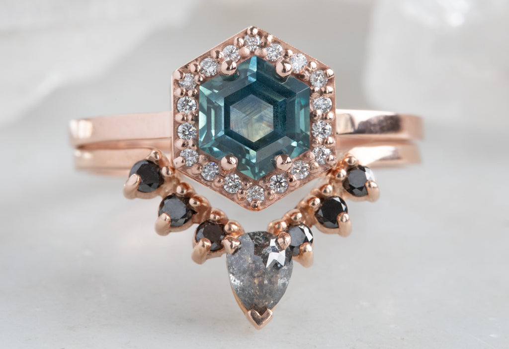 Sapphire Hexagon Engagement Ring with Diamond Halo