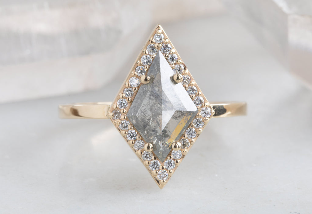 Step Cut Kite-Shaped Diamond Engagement Ring with Halo